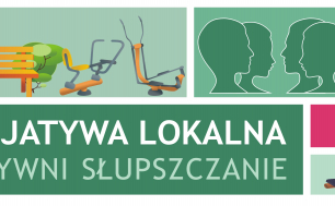 Baner Inicjatyw Lokalnych podzielony na 8 prostokątów w kolorach zielonym i różowym, grafika prezentująca dom, siłownię zewnętrzną oraz obrysy głów.